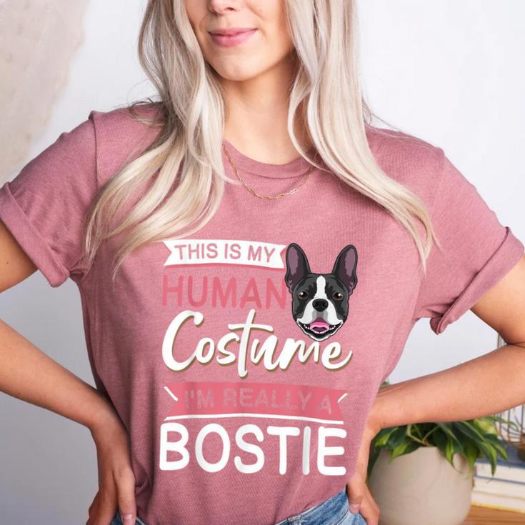 Boston Terrier Dog Bostie Halloween Costume Dog For Kids Women's Heather T-Shirt