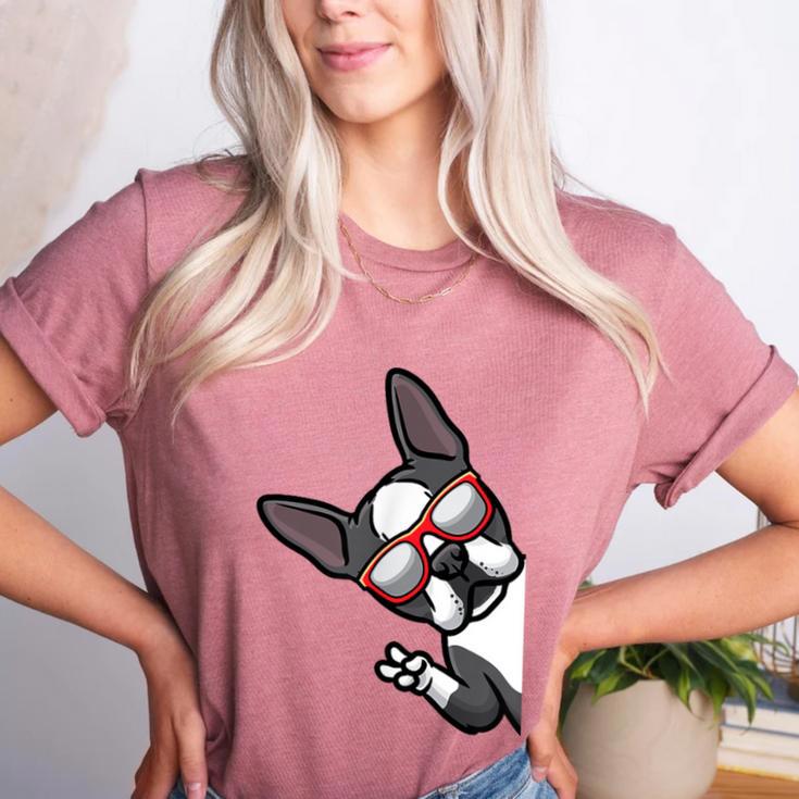 Boston Terrier Dog From Side Boston Bull Women's Heather T-Shirt