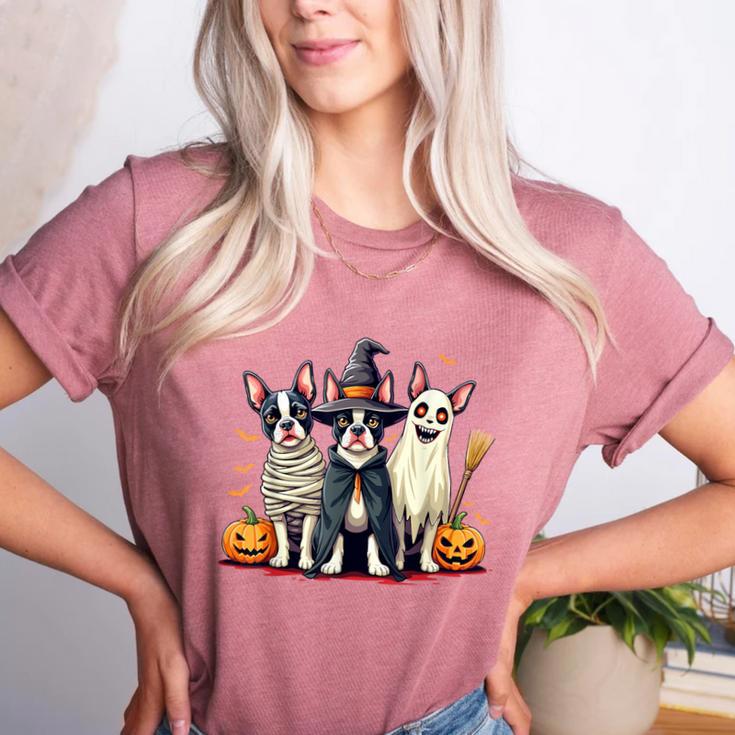 Boston Terrier Halloween Costume Mummy Witch Ghost Dog Lover For Men Women Kids Women's Heather T-Shirt