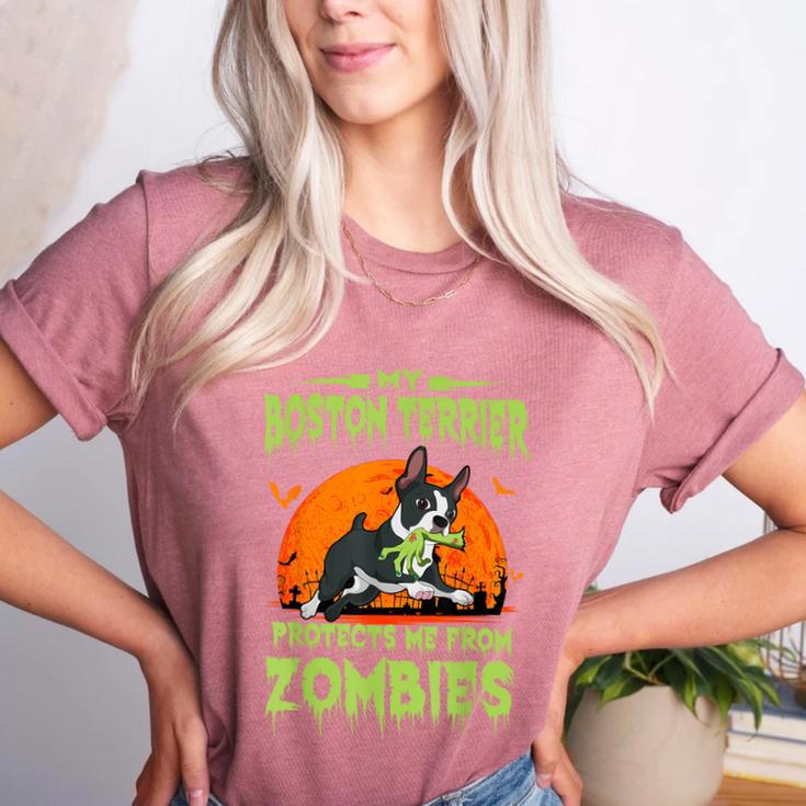 Boston Terrier Halloween Zombie American Gentleman Dog Lover Women's Heather T-Shirt