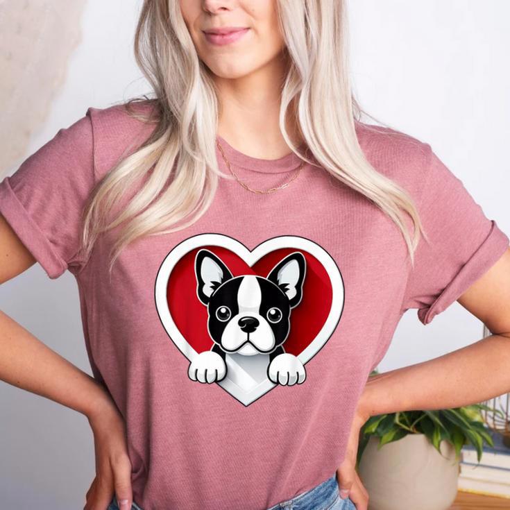Boston Terrier Heart Cute Puppy Lover Or Dog Owner Women's Heather T-Shirt