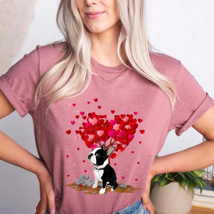 Boston Terrier Lover Heart Shape Boston Terrier Valentine Women's Heather T-Shirt