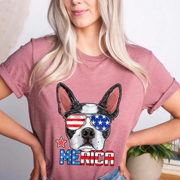 Boston Terrier Merica 4th Of July T Shirt Men Boys Dog Puppy Women's Heather T-Shirt