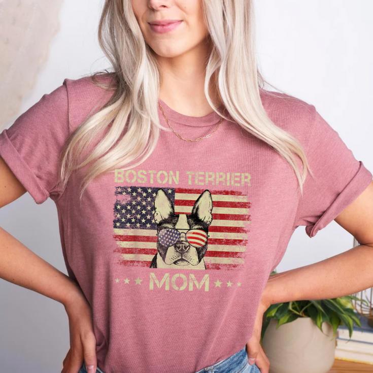 Boston Terrier Mom Dog Lovers American Flag 4th Of July Women's Heather T-Shirt