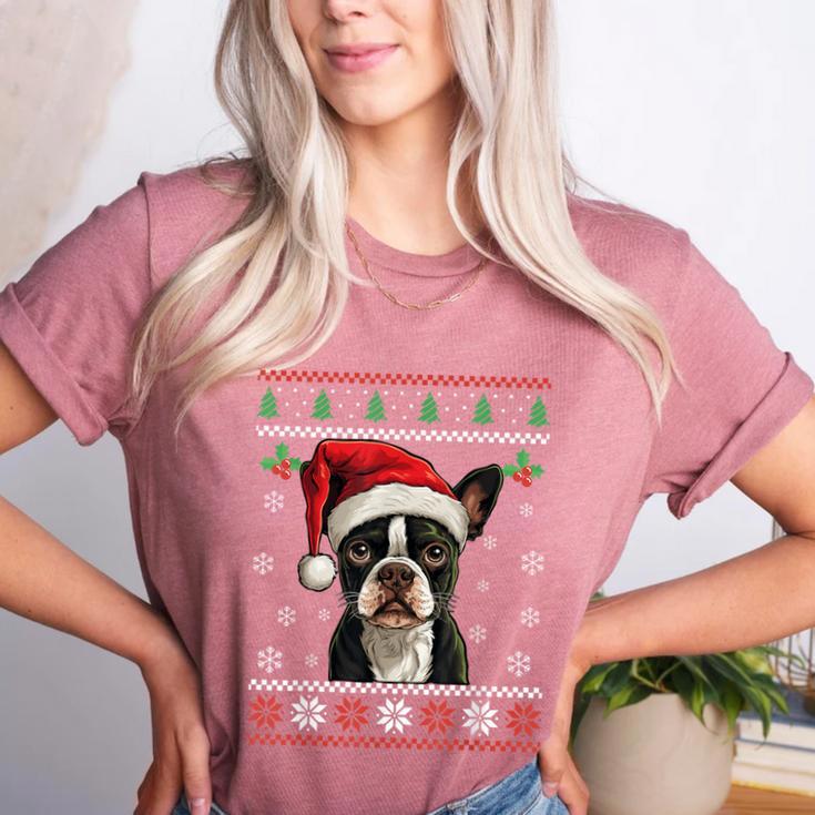 Boston Terrier Ugly Christmas Sweater Xmas For Adults Kids Women's Heather T-Shirt