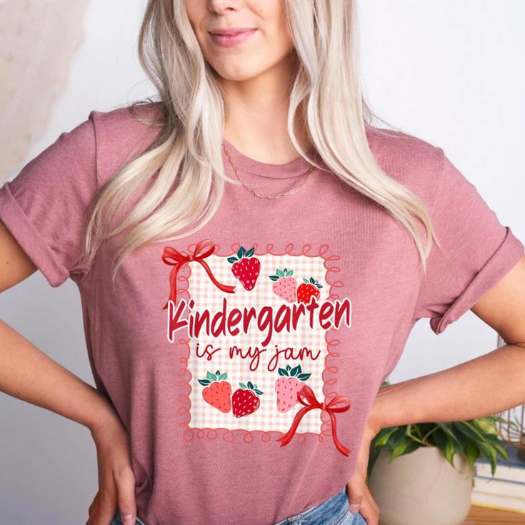 Bow Strawberry Kindergarten Is My Jam Teacher Kinder Team Women's Heather T-Shirt