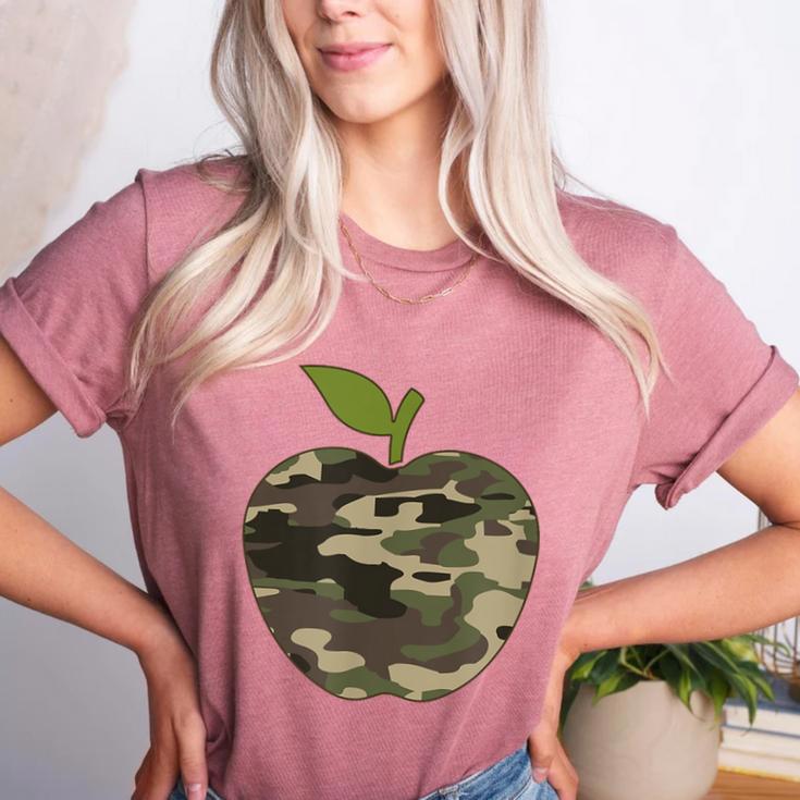 Camo Apple Camouflage Clothing School Student Camo Teacher Men Women Kids Women's Heather T-Shirt