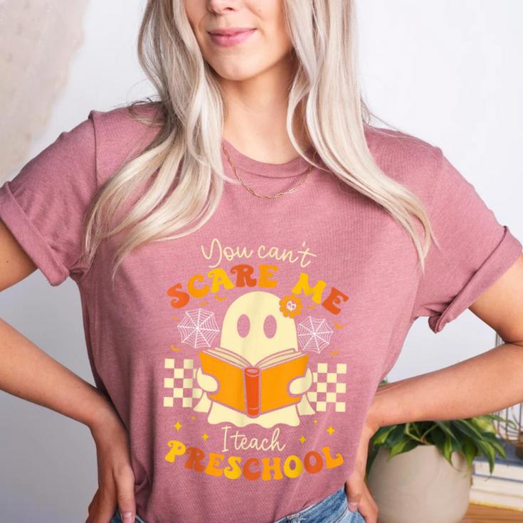 You Can't Scare Me I Teach Preschool Teacher Halloween Ghost Women's Heather T-Shirt