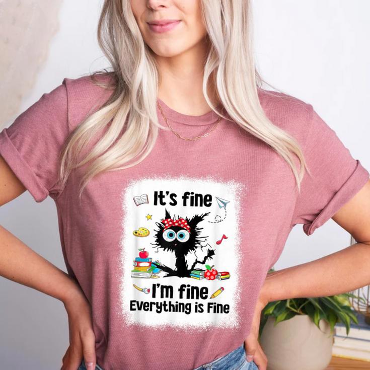 Cat It's Fine I'm Fine Everything Is Fine Teacher Life Women's Heather T-Shirt