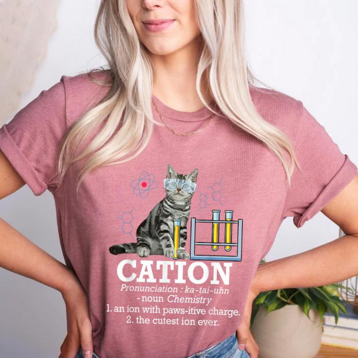 Cation Chemistry Humor Science Teacher Cat Pun Women's Heather T-Shirt