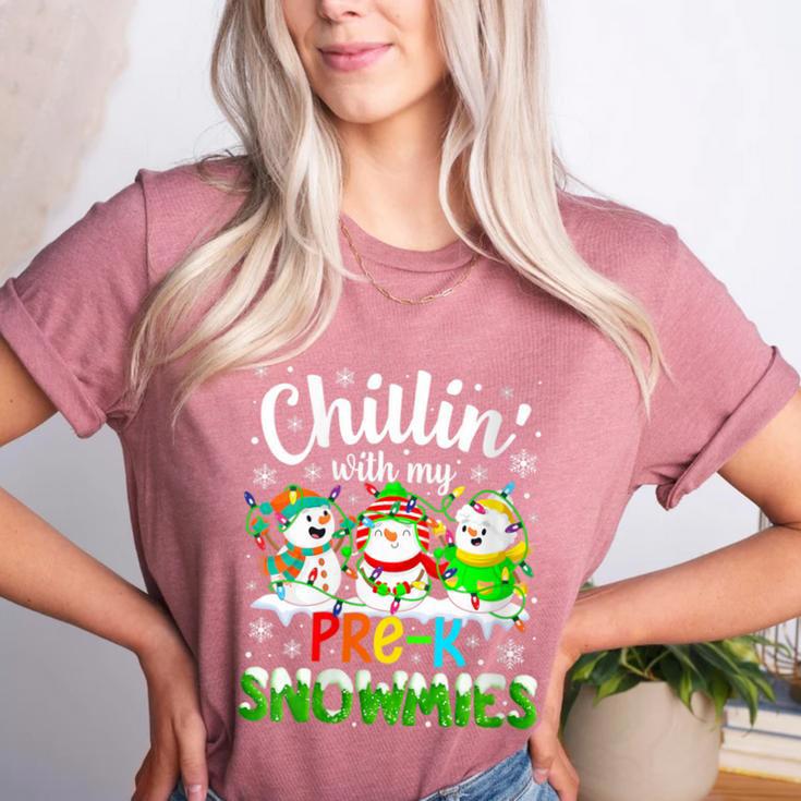Chillin With My Pre-K Snowmies Christmas Teacher Xmas Women's Heather T-Shirt