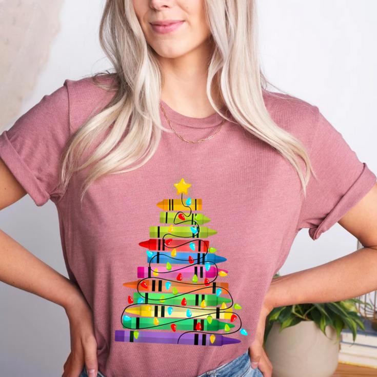 Christmas Tree Made Of Crayons School Teacher Life Student Women's Heather T-Shirt