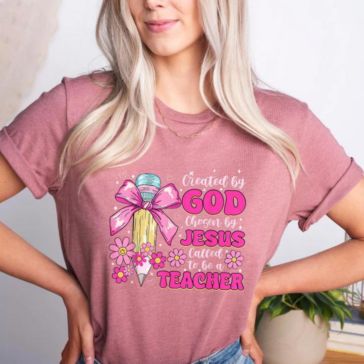 Created By God Called To Teacher Jesus Christian Teacher Women's Heather T-Shirt