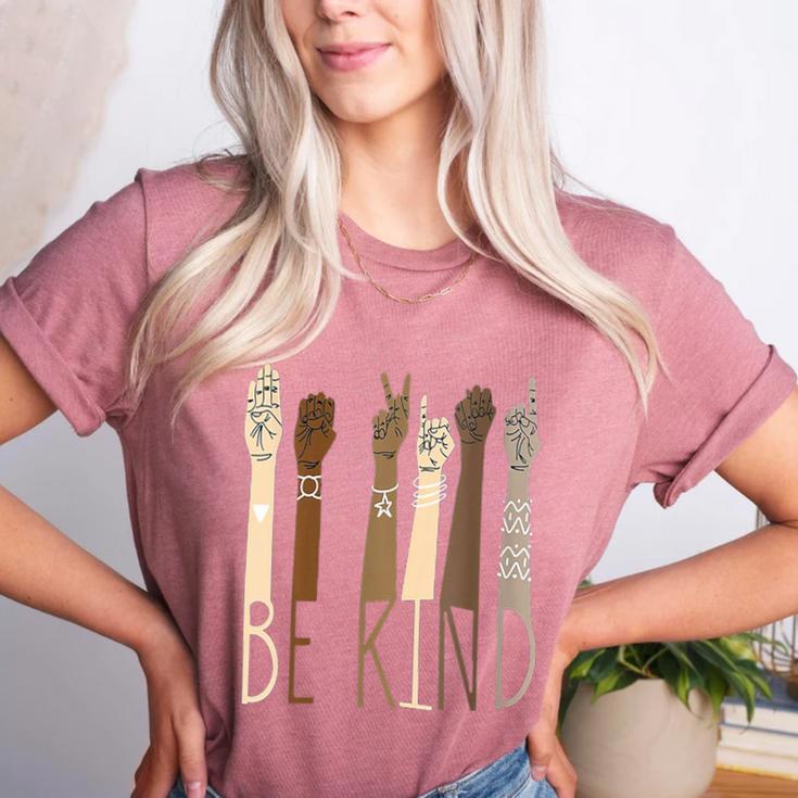 Deaf Be Kind Sign Language Hand Talking Teachers Interpreter Women's Heather T-Shirt