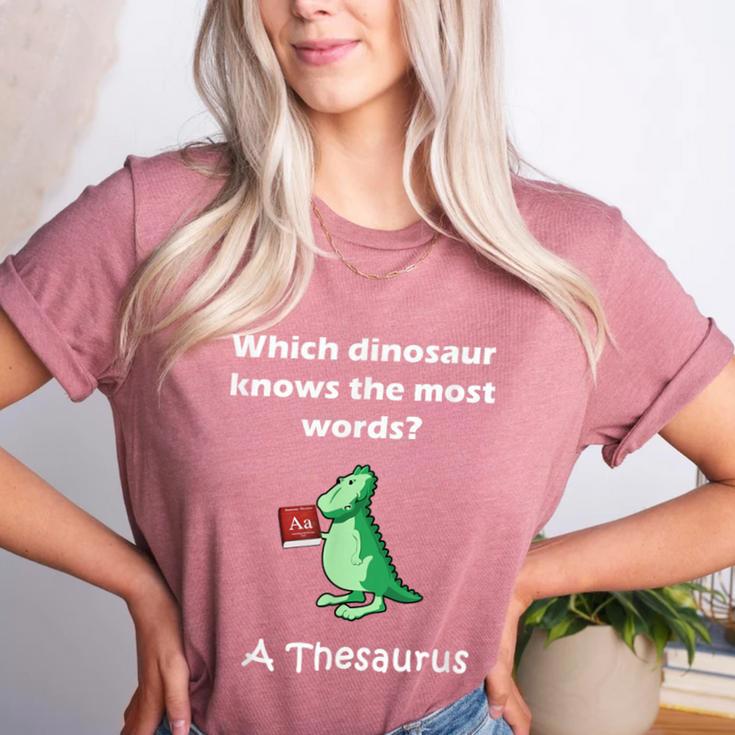 Dinosaur Thesaurus Grammar Joke Teacher Women's Heather T-Shirt