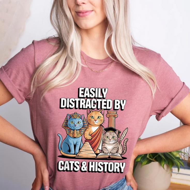 Easily Distracted By Cats & History Teacher Women Men Women's Heather T-Shirt