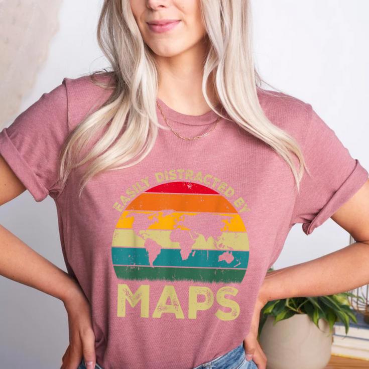 Easily Distracted By Maps Geography Teacher Women's Heather T-Shirt