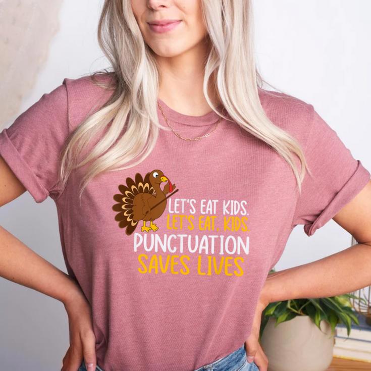 Lets Eat Kids Punctuation Turkey Thanksgiving Teacher Women's Heather T-Shirt