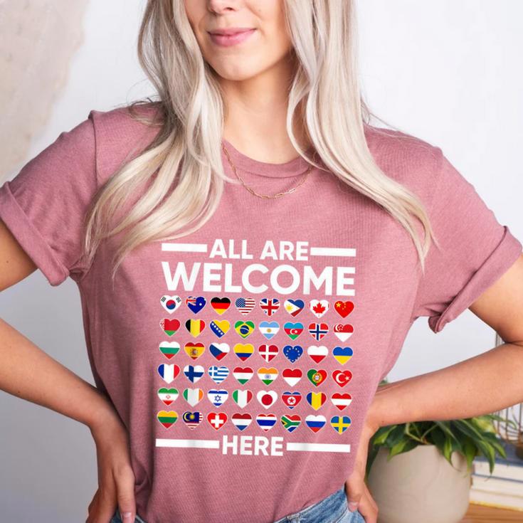 ESL Teacher All Are Welcome Here For Worlds Virtual Teachers Women's Heather T-Shirt