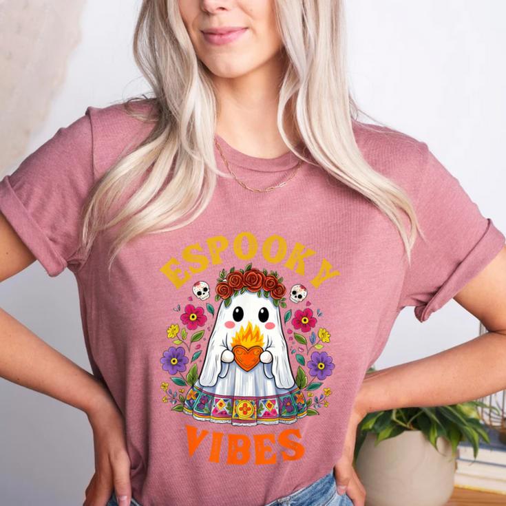 Espooky Vibes Spanish Mexican Halloween Ghost Teachers Women's Heather T-Shirt