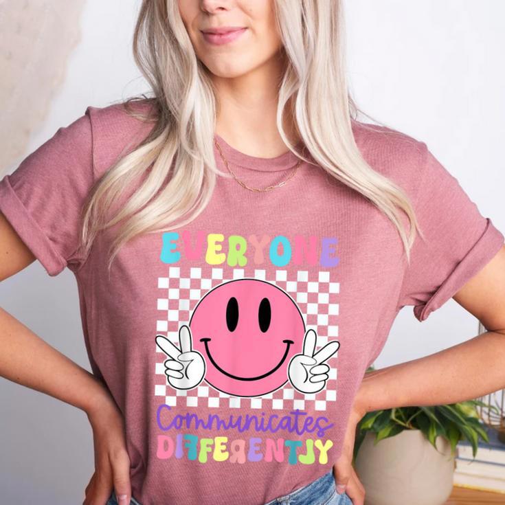 Everyone Communicates Differently Autism Awareness Teacher Women's Heather T-Shirt