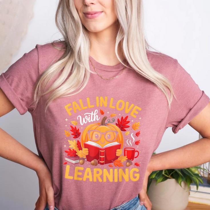 Fall In Love With Learning Pumpkin Thanksgiving Teacher Fall Women's Heather T-Shirt