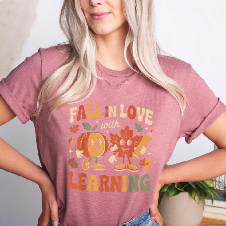 Fall In Love With Learning Retro Autumn Thanksgiving Teacher Women's Heather T-Shirt