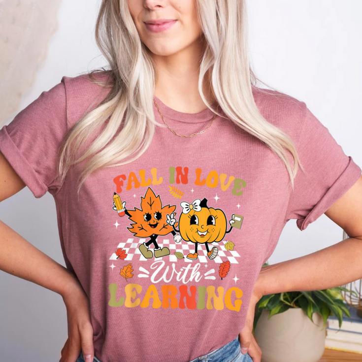 Fall In Love With Learning Fall Teacher Thanksgiving Retro Women's Heather T-Shirt