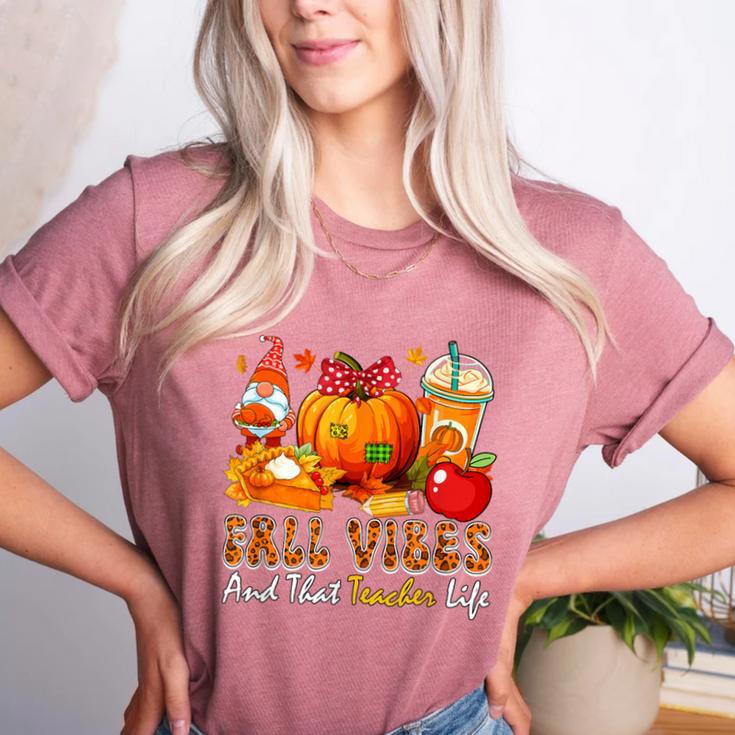 Fall Vibes Costume Teacher Thanksgiving Leopard Gnome Women's Heather T-Shirt