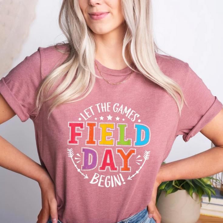 Field Day 2024 Let The Games Begin Teacher Kids Girls Boys Women's Heather T-Shirt