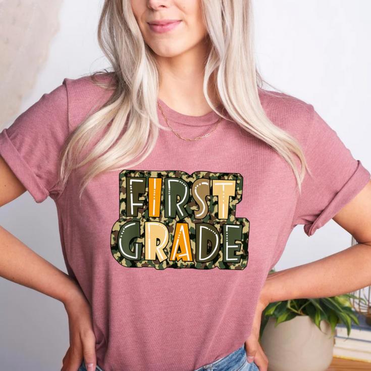 First 1St Grade Camo Camouflage Boy Teacher Back To School Women's Heather T-Shirt