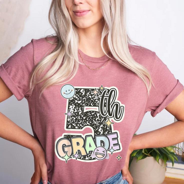 First Day Of Fifth Grade Composition Notebook Teacher Women's Heather T-Shirt
