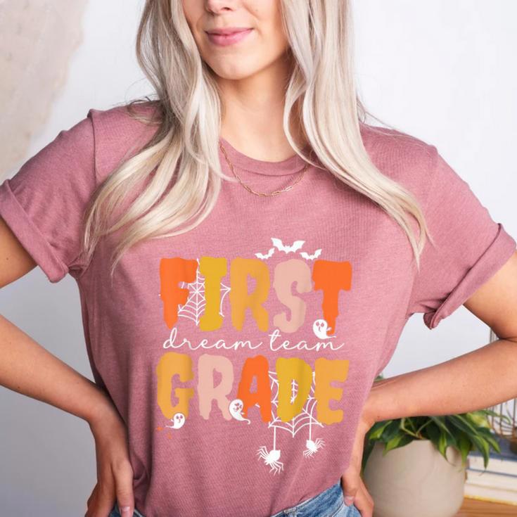 First Grade Dream Retro Team Fall Halloween Spooky Teachers Women's Heather T-Shirt