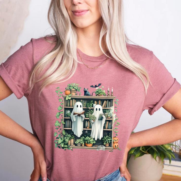 Ghost Plant Library Halloween Reading Books Teacher Vintage Women's Heather T-Shirt