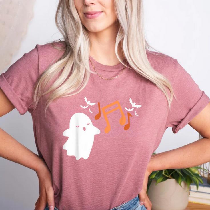 Halloween Music Note Ghost Teacher Fall Musical Instrument Women's Heather T-Shirt