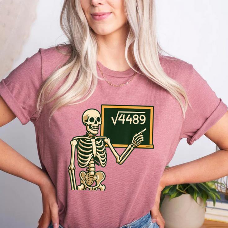 Halloween Skeleton 67 Meme Square Root 4489 Math Teacher Women's Heather T-Shirt