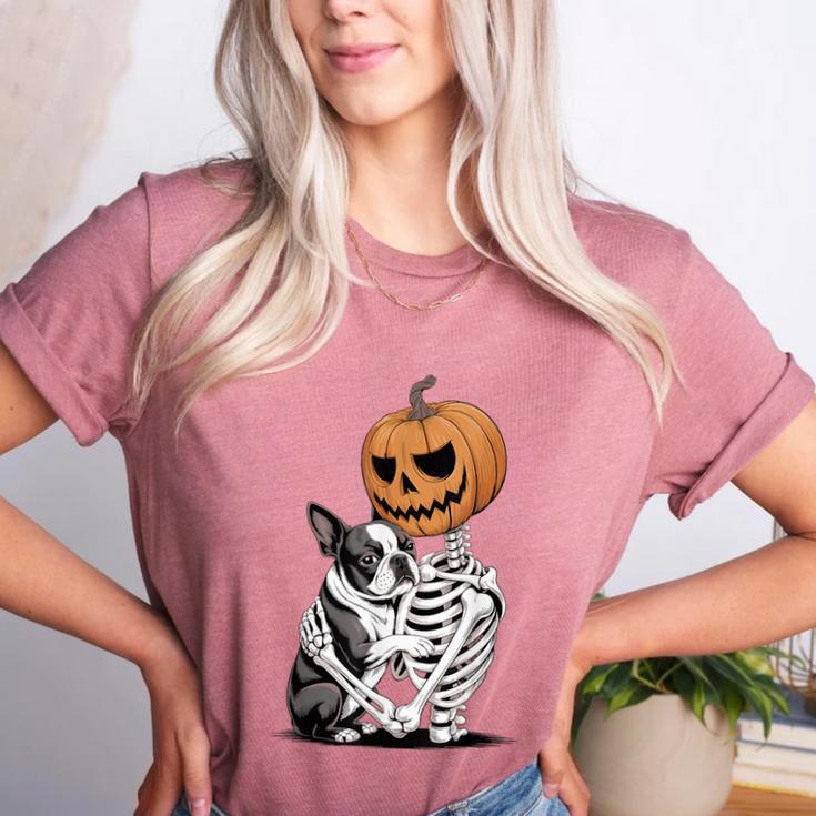 Halloween Skeleton Boston Terrier Women's Heather T-Shirt
