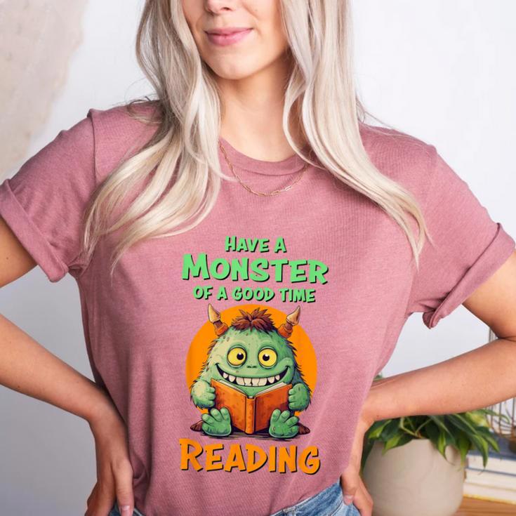 Halloween Teacher Librarian Monster Reading Books Men Women Kids Women's Heather T-Shirt