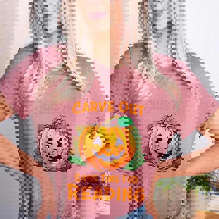 Halloween Teacher Librarian Pumpkin Reading Books Men Women Kids Women&#x27;s Heather T-Shirt