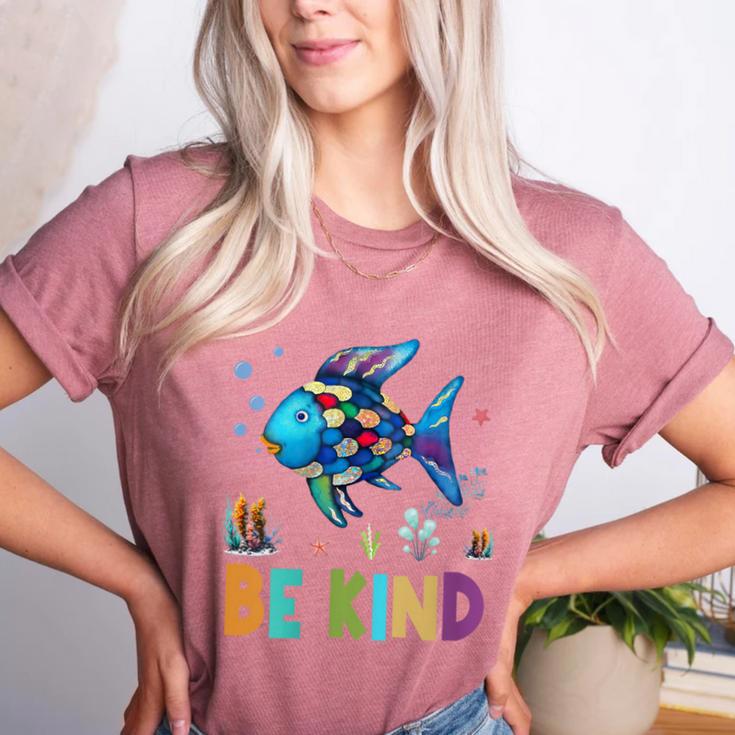 Happy First Day Of School Fish Rainbows Teacher Be Kind Women's Heather T-Shirt