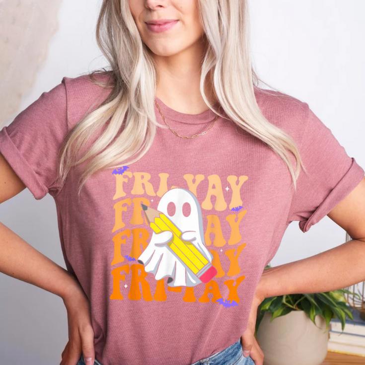 Happy Fri-Yay Friday Lovers Groovy Teacher Life Halloween Women's Heather T-Shirt
