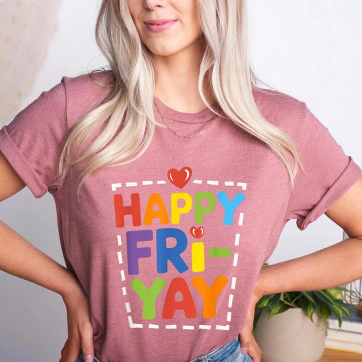 Happy Fri-Yay Teacher Life Weekend Pun Happy Friday Women's Heather T-Shirt