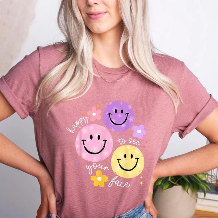 Happy To See Your Face Teacher Flower Back To School Women's Heather T-Shirt