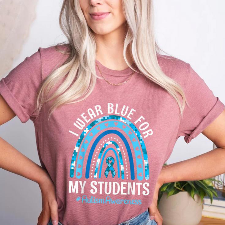 Happy Teacher I Wear Blue For My Students Autism Awareness Women's Heather T-Shirt