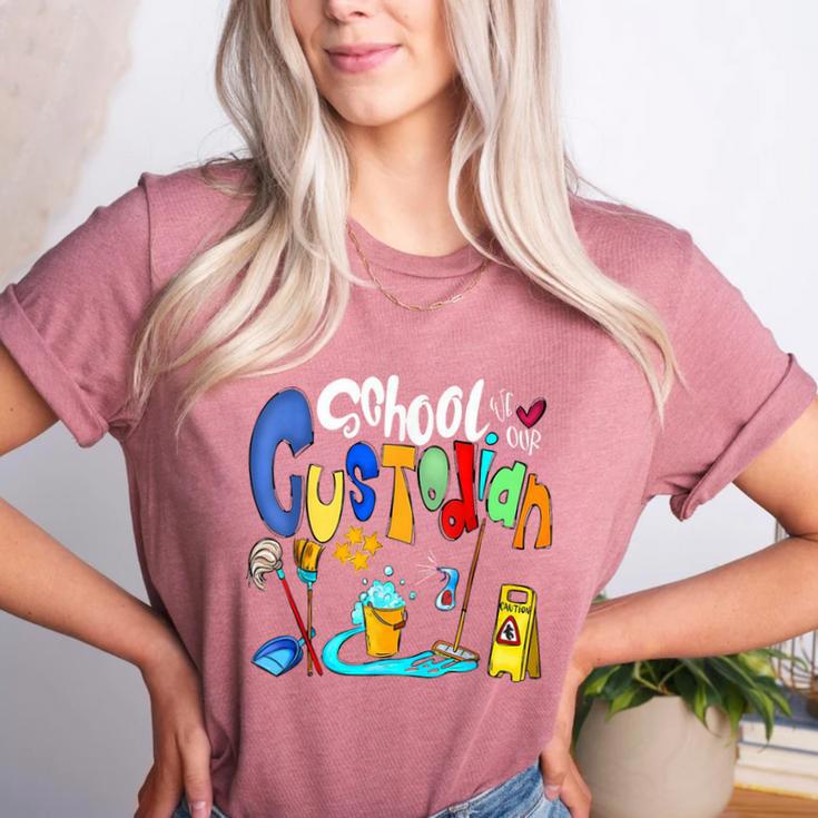 We Heart Love Our School Custodian For Teacher & Kids Women's Heather T-Shirt
