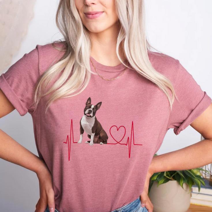 Heartbeat Boston Terrier Dog Women's Heather T-Shirt