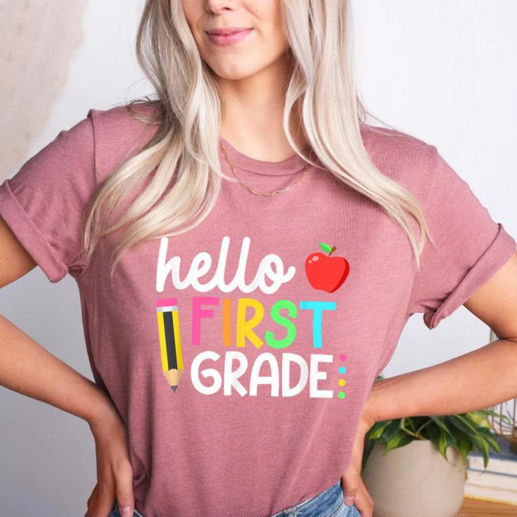 Hello First Grade Team 1st Grade Back To School Teacher Kids Women's Heather T-Shirt