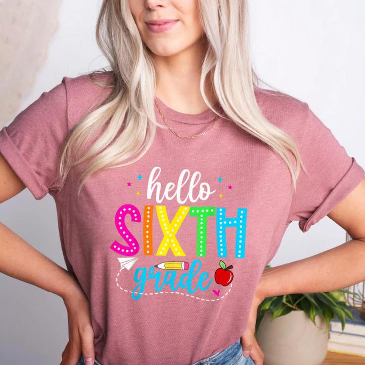 Hello Sixth Grade Cute Back To School 6th Grade Teacher Kids Women's Heather T-Shirt