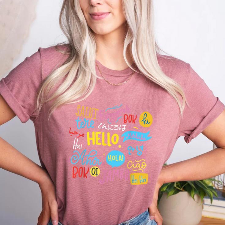 Hello Word In Different Languages Travel And Teacher Lover Women's Heather T-Shirt