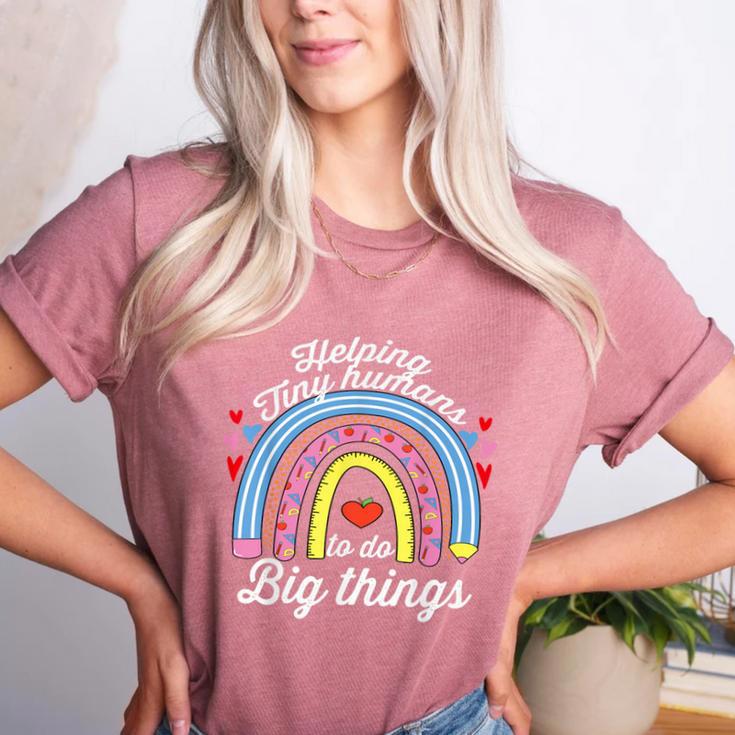 Helping Tiny Humans To Do Big Things Teacher Women Women's Heather T-Shirt